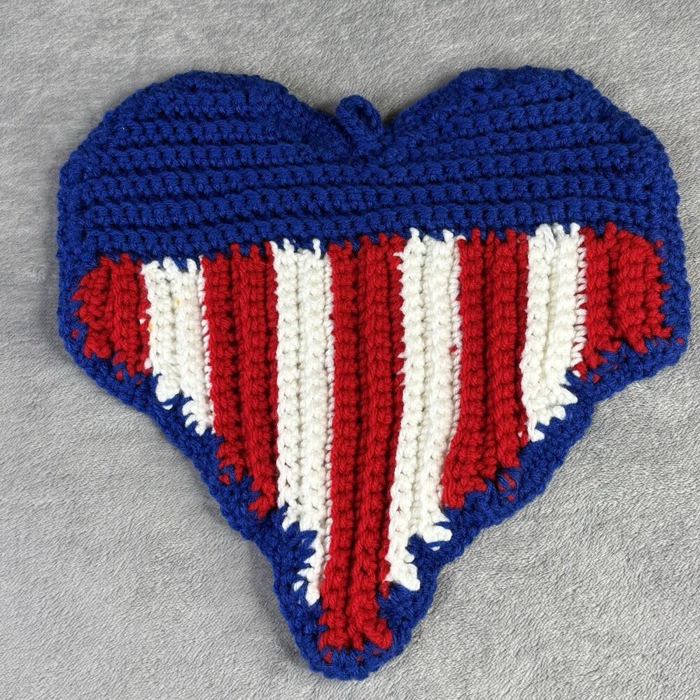 USA Flag Crochet Pot Holder‎ Fourth Of July Red White Blue Patriotic 12x12